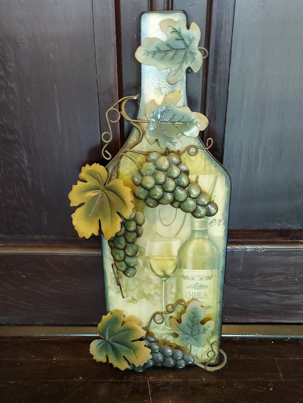 Kirklands Green and Gold Grape Bottle Wall Décor